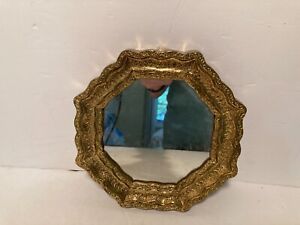Small Octagon 6 1/2 Inch  Vintage Gold Plastic Mirror- Italian Rococo Style