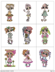 CUTE BIG EYED GIRLS Embroidery Machine Designs Patterns PES USB - Picture 1 of 23