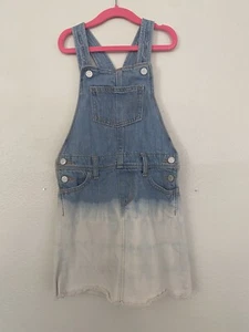 Old Navy Dip Dye Raw Hem Jean Overall Skirt Girls Sz S 6 7 Cotton Adjustable - Picture 1 of 6