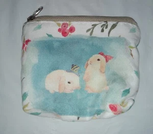 Bunnies Bunny Coin Purse Handmade Zippered Cloth Suede Feel 4 x 4 by Daily West - Picture 1 of 6
