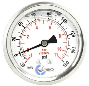1-1/2" Vacuum Gauge Stainless Steel Case Liquid Filled, Back Mnt -30 Hg/+160 psi - Picture 1 of 4