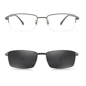 Men Magnetic Clip-on Polarized Driving Sunglasses Eyeglass Frame Half Frame Rx N