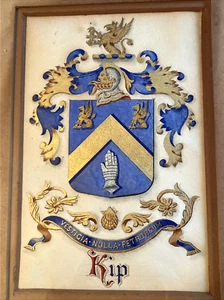 Framed Antique Watercolor "KIP" Coat of Arms Armorial Bureau of Heraldry Crest - Picture 1 of 24