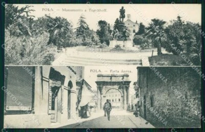Croazia Croatia Pola Pula Tegetthoff Porta Aurea Barbiere cartolina RT6236 - Immagine 1 di 2