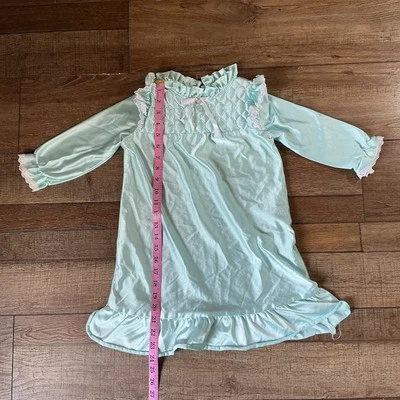 Size 2 - VINTAGE Bees & Jam Girl's Nightgown Blue White Quilted Bow Lace #25529 - Image 1 of 4