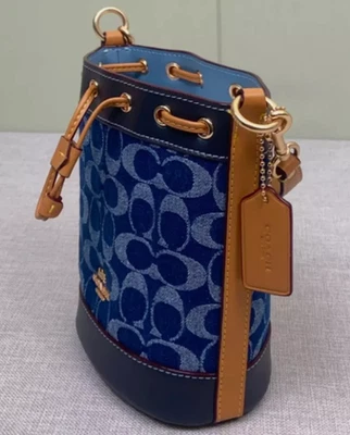 Bolso COACH Mini Bucket Signature Denim CY740 Denim Mujer Bolso Outlet NUEVO Foto 1 de 4