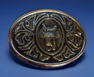 Hebilla de cinturón vintage Avon tono plata diseño silla de montar estilo rodeo occidental - Imagen 1 de 11