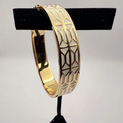 Stella & Dot Breezeblock Enamel Bangle White Gold Tone Bracelet - Image 1 of 4