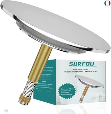 SURFOU Bouchon Baignoire Diametre 72mm, Bouche Bain Universel, Bouchons pour - Photo 1/4