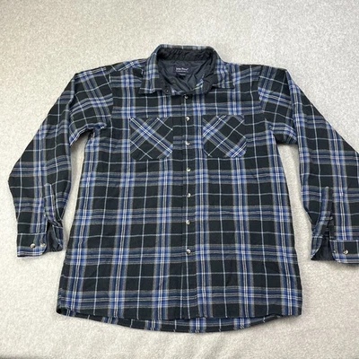 Рубашка мужская John Blair большая синяя черная серая клетчатая фланелевая на пуговицах спереди рабочая одежда - Изображение 1 из 4