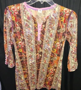 LUCKY FLORAL PAISLEY 3/4 ARM OBERTEIL BLUSE DAMEN GRÖSSE MEDIUM - Bild 1 von 3