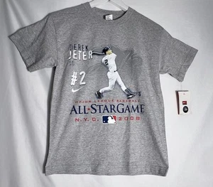 T-shirt vintage Nike 2008 Derek Jeter #2 N.Y.C All Star Game ragazzo media nuova con etichette grigia - Foto 1 di 8
