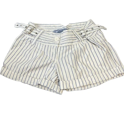 River Island Hot Pants Womens Shorts UK 8 Belted White Blue Stripes Y2K Summer - Image 1 of 4