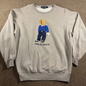 Vintage Polo Bear Ralph Lauren Golf Sweatshirt Men's Size Large Crewneck Gray - Picture 1 of 10