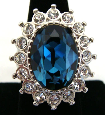 KJL Kenneth Jay Lane Silver-Tone Cocktail Ring With Large Blue Stone Size 7 - Image 1 of 4