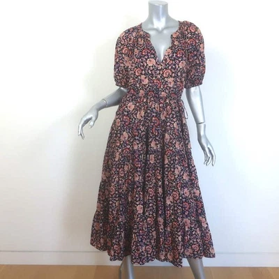 Ulla Johnson Claribel Puff Sleeve Tiered Midi Dress Black Floral Print Size 6 - Image 1 of 4