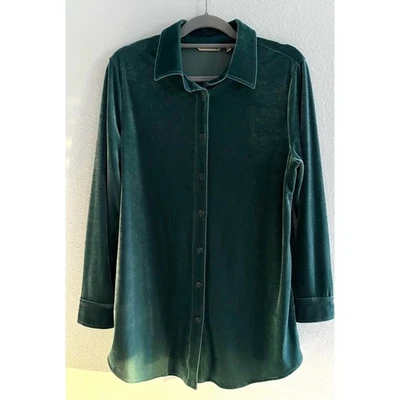 Túnica de terciopelo suave envolvente con botones para mujer mediana festiva verde azulado vacaciones Foto 1 de 2