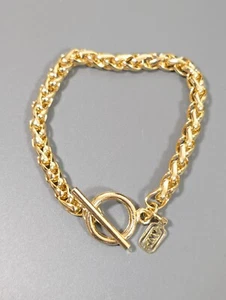 JNY Jones New York Gold Tone Fox Tail Woven Rope Toggle Chain Bracelet 7 in - Picture 1 of 7