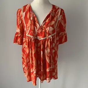 SHAREEN COLLECTIONS Women's Top Size 8 - orange flora print gypsy blouse - Picture 1 of 6