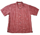 Tommy Bahama Mens L 100% Silk Floral Hawaiian Shirt Button Up Red-Orange