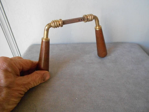 Pair of  Vintage French Wood & Brass Door Handles Pulls Cover