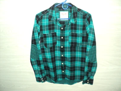 Mossimo Boy's Shirt Plaid Green and Black Long Sleeves Buttoned Front Collared - Image 1 of 3