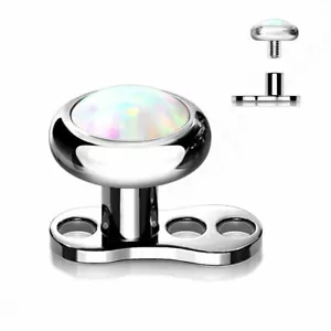 TOP n BASE COMBO 14G G23 TITANIUM 3MM 4MM FLAT OPAL STONE DERMAL ANCHOR PIERCING - Picture 1 of 3