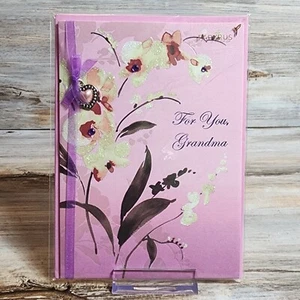 Papyrus Muttertagskarte wunderschön Glitzer Blumen mit Bettelband Oma NEU! - Bild 1 von 2