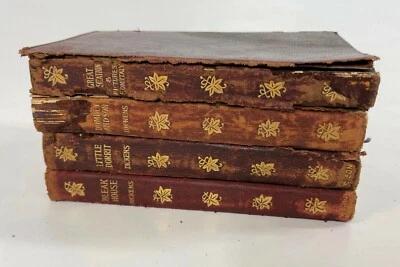 Antique 1912 Thomas Nelson & Sons Charles Dickens Leather Bound 4 Book Set - Imagem 1 de 4