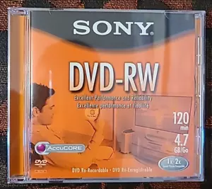 Sony DVD-RW Re-Recordable Rewritable 4.7GB 120 Minutes 1-2x Speed New Blank Disc - Picture 1 of 4