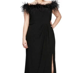 Plus Size Formal Dress 24W – Off Shoulder Feather Trim by ALEX Evenings - Picture 1 of 8