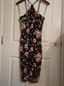 Stunning New Look Strappy Halterneck Embroidered Pink Rose Party Dress Size 12 - Picture 1 of 8