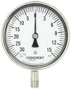 ASHCROF INDUSTRIAL 3-1/2 DURALIFE GAUGE 1/4 NPT ON BACK - Picture 1 of 4