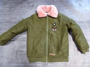Buffalo David Bitton Jacket Bomber Green Pink Faux Fur BUbblegrunge Girls 6X - Picture 1 of 11