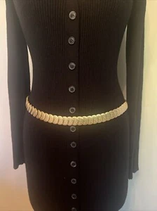 Vintage Medallion Waist Belt Gold Round Discs Coins Stretch Metallic 1980s M-L - Picture 1 of 5