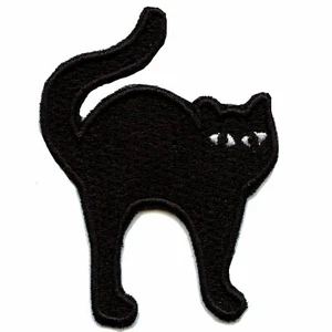 Spooky Halloween Black Cat Embroidered Iron On Patch - Picture 1 of 1