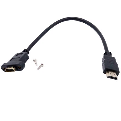 1pc 1ft Hi-Speed 3D HDMI Male to Female Panel Mount Extension Adapter Cable Gold - Image 1 of 4
