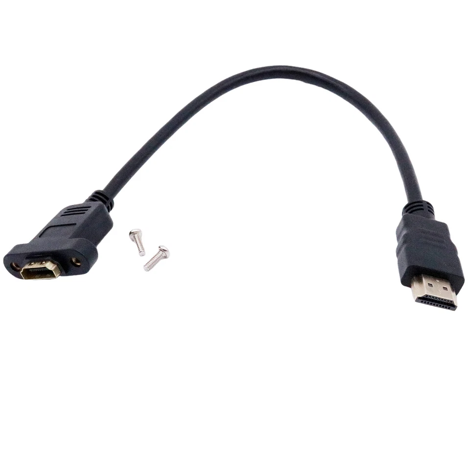 1pc 1ft Hi-Speed 3D HDMI Male to Female Panel Mount Extension Adapter Cable Gold - Image 1 of 4