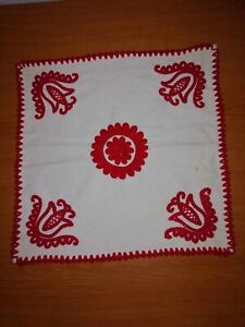 Handmade Hungarian red tulip embroidery from Torocko Transylvania tablecloth