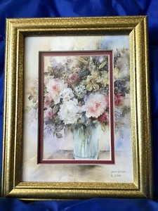 Gloria Irvine Pastel Peonies 8 X 10 Swiss Mat Floral Print in Gold Frame - Picture 1 of 8