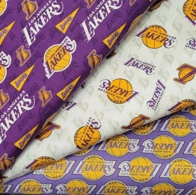 Lakers Cotton Fabric By The 1/4,1/2,Yard -CHOOSE PRINT- Los Angeles Lakers - Image 1 of 4