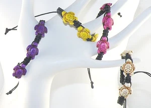 Three (3) Turtle / Turtles / Tortoise in a Surfer Macrame Bracelet Unisex - Picture 1 of 14