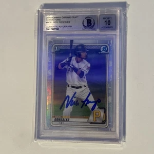 2020 Bowman Chrome Draft #BD81 Nick Gonzales Refractor BGS 10 Autograph IP - Picture 1 of 2