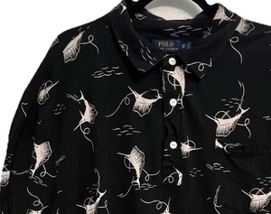Polo Ralph Lauren Men's 2XB Big Swordfish Polo Shirt Black Linen Blend Pony Logo - Picture 1 of 9