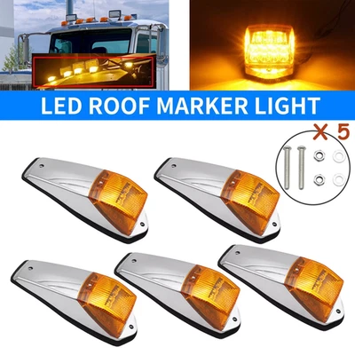 5x Cab Top Roof Marker Lights For Peterbilt Kenworth Freightliner 31 LED Amber - Image 1 of 4