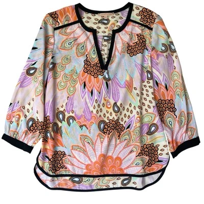 Camisa Gibson Latimer Mujer Pequeña Colorida Maximalista Cachemira Floral Cuello en V Foto 1 de 4