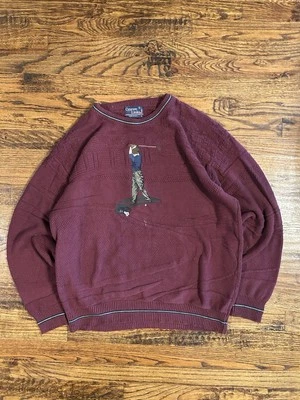 Suéter tejido borgoña eslabones de ciprés L bordado golfista de colección para hombre hecho en EE. UU. Foto 1 de 2