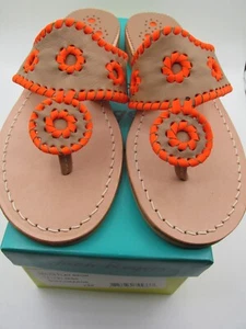 NIB JACK ROGERS Jacks Navajo Flats Leather Buff Neon Orange 7M - Picture 1 of 8