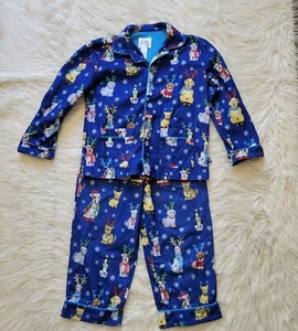 Nick & Nora Christmas Reindeer Dogs Pajama's PJ's 2pc Sz Sm 6/7 Child Kids Blue - Picture 1 of 6