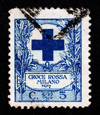 WWI POSTER STAMP SEAL ITALY RED CROSS CROCE ROSSA MILANO 1917 USED